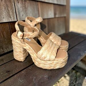 Steve Madden Woven Fabric and Leather Platform Espadrille Sandals Size 10